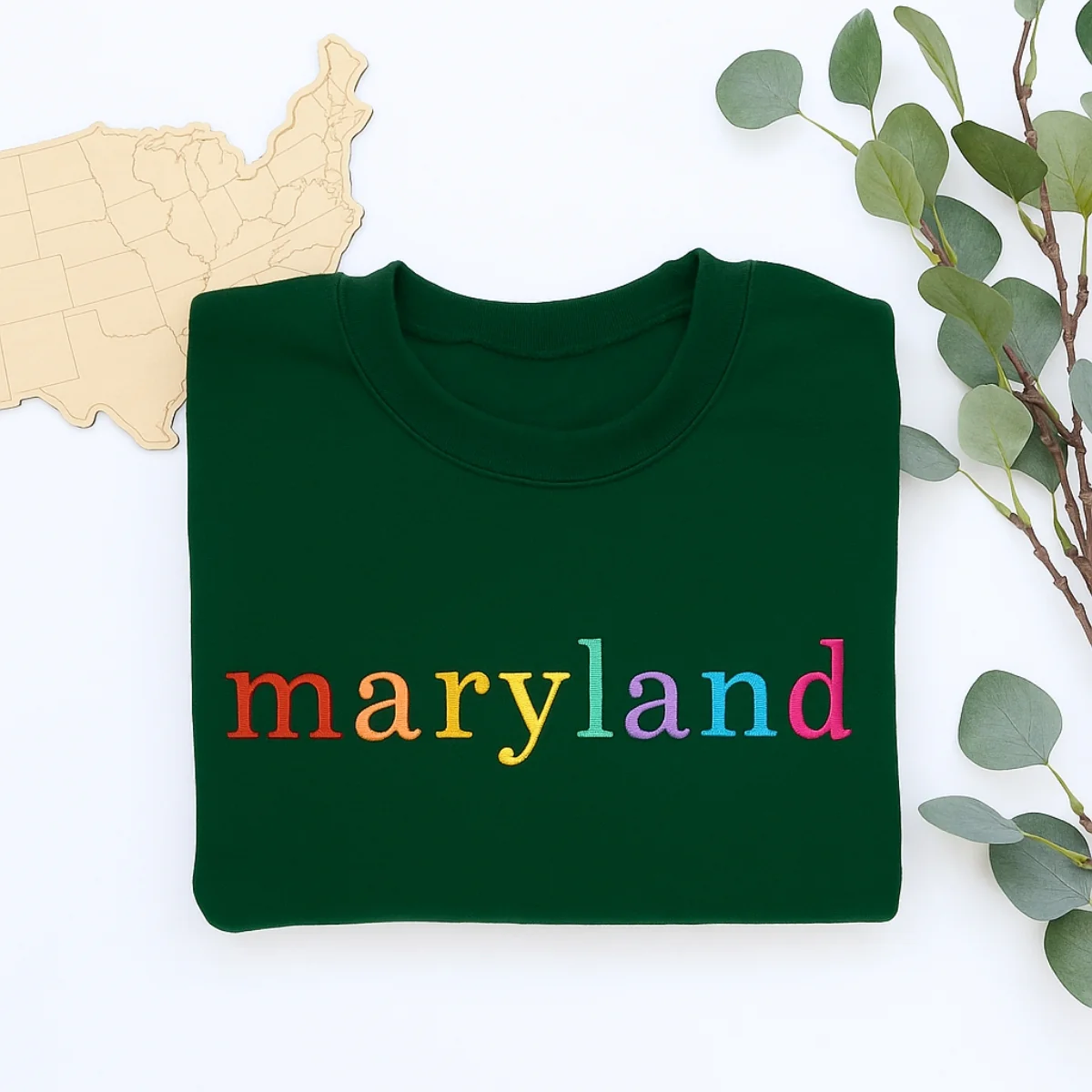 Custom Maryland State Sweatshirt - Rainbow Embroidered Letters - Old Line State Pride Gift - Image 7