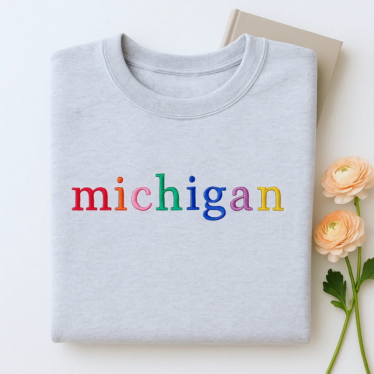 Custom Michigan State Sweatshirt - Rainbow Embroidered Letters - Great Lakes State Pride Gift - Image 2
