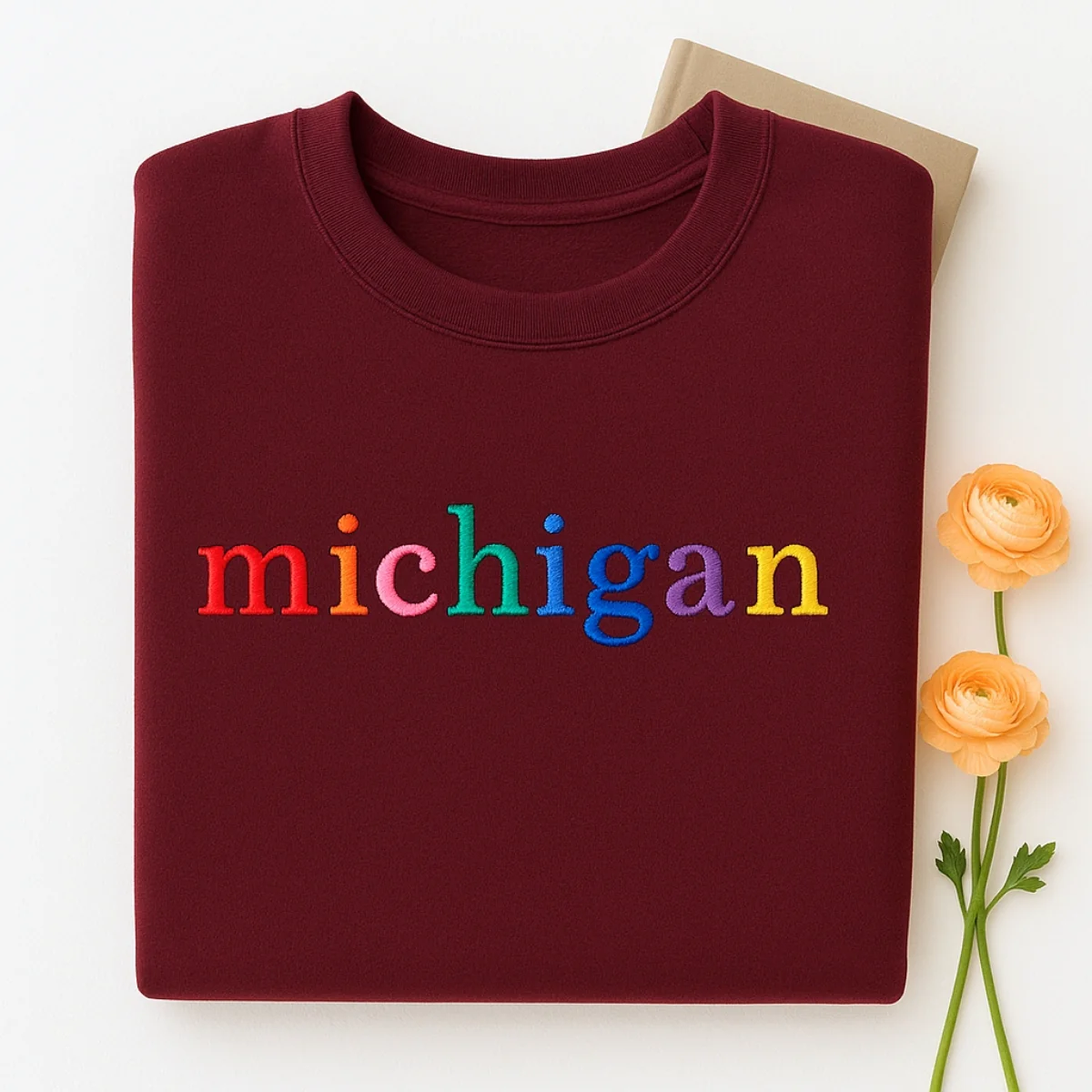 Custom Michigan State Sweatshirt - Rainbow Embroidered Letters - Great Lakes State Pride Gift - Image 3