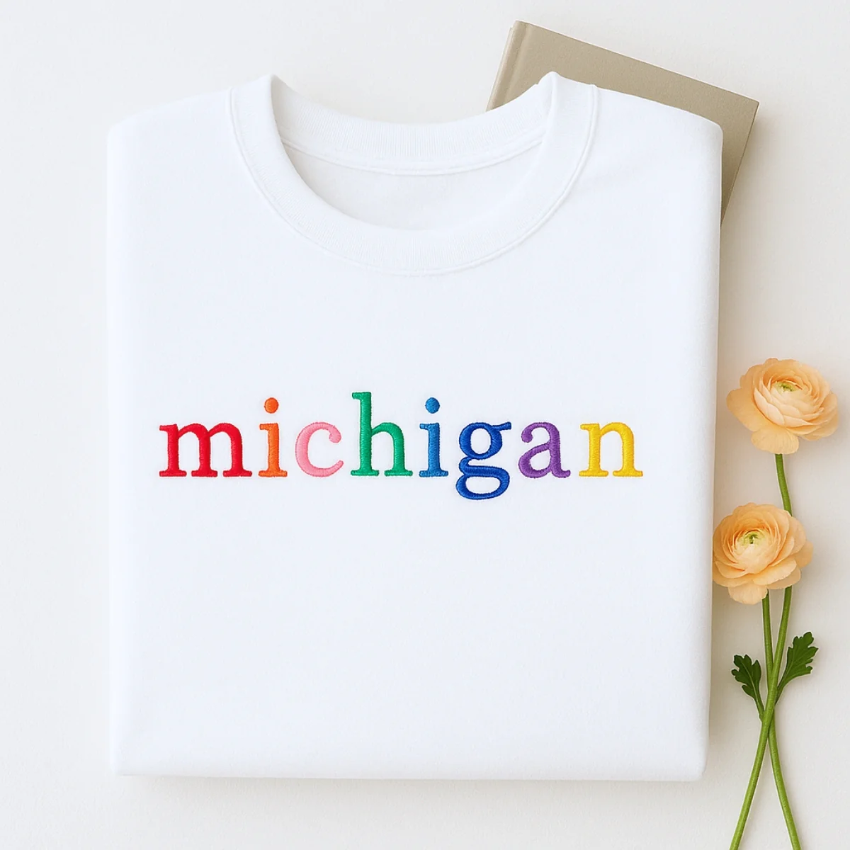 Custom Michigan State Sweatshirt - Rainbow Embroidered Letters - Great Lakes State Pride Gift - Image 4