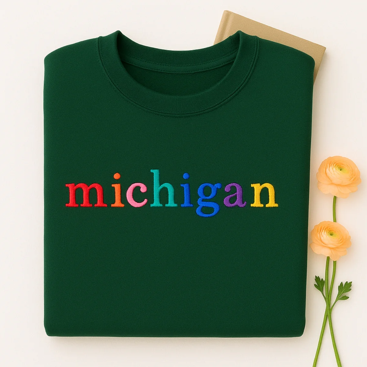 Custom Michigan State Sweatshirt - Rainbow Embroidered Letters - Great Lakes State Pride Gift - Image 5