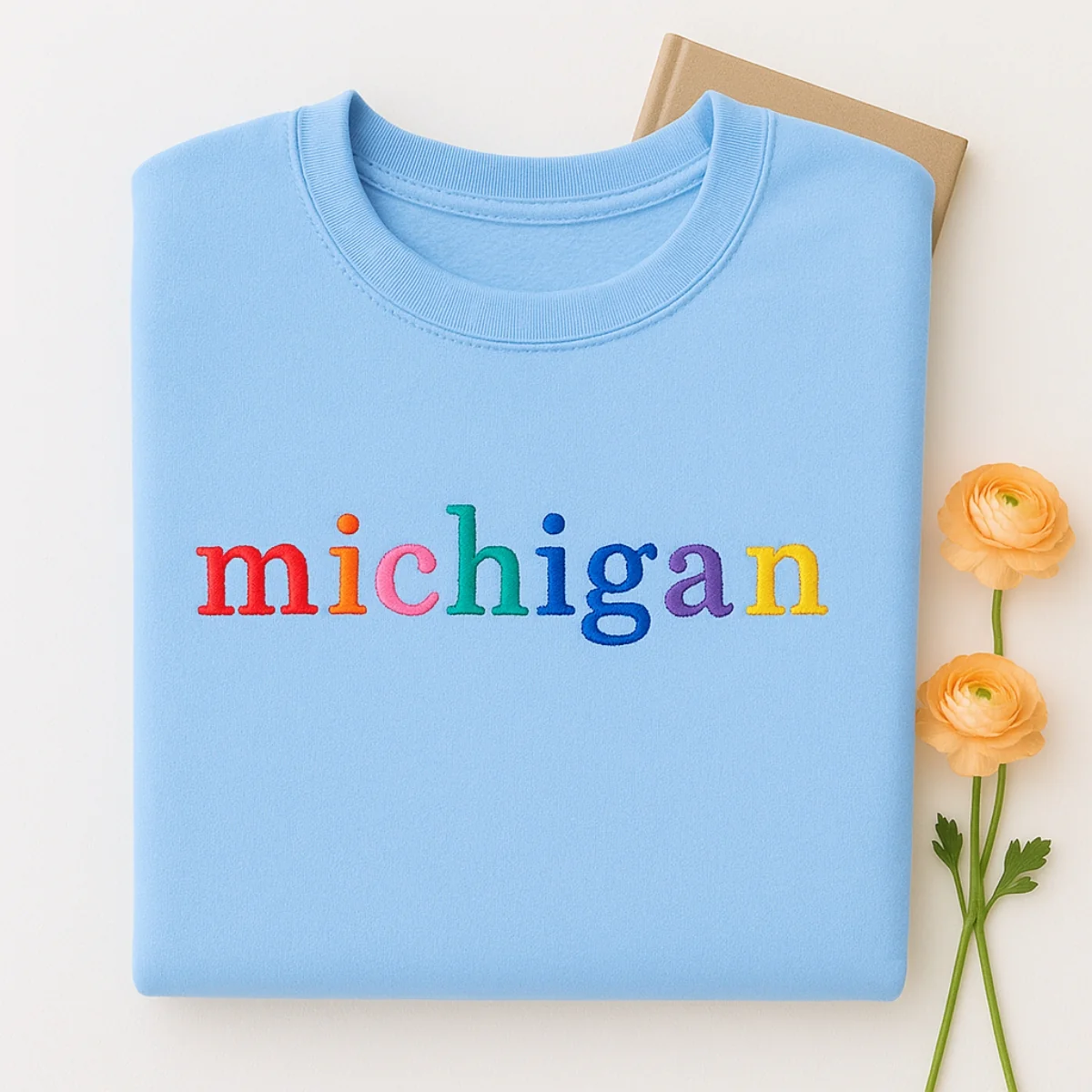 Custom Michigan State Sweatshirt - Rainbow Embroidered Letters - Great Lakes State Pride Gift - Image 6
