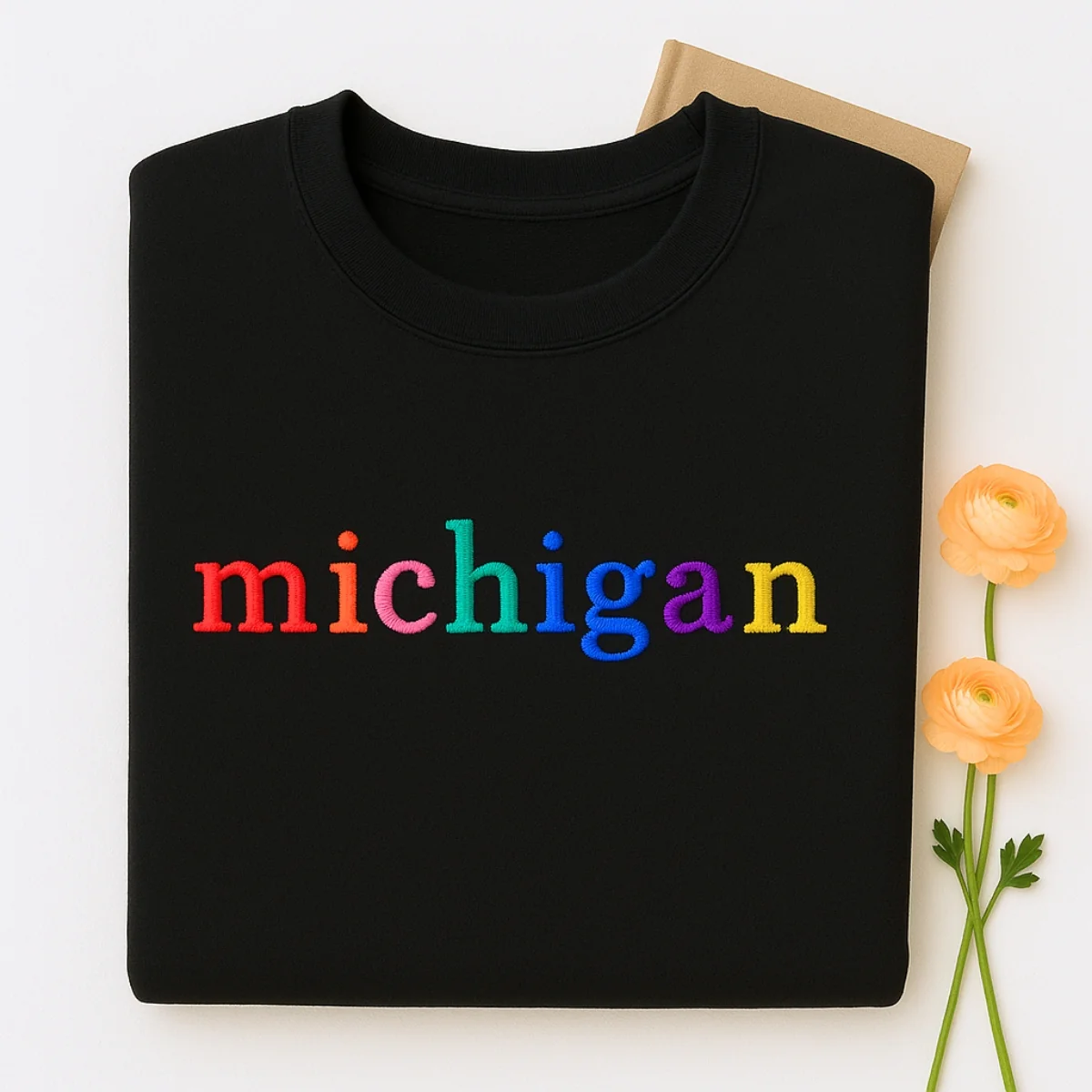 Custom Michigan State Sweatshirt - Rainbow Embroidered Letters - Great Lakes State Pride Gift - Image 7