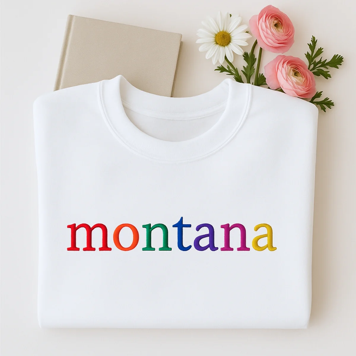 Custom Montana State Sweatshirt - Rainbow Embroidered Letters - Big Sky Country Pride Gift - Image 4