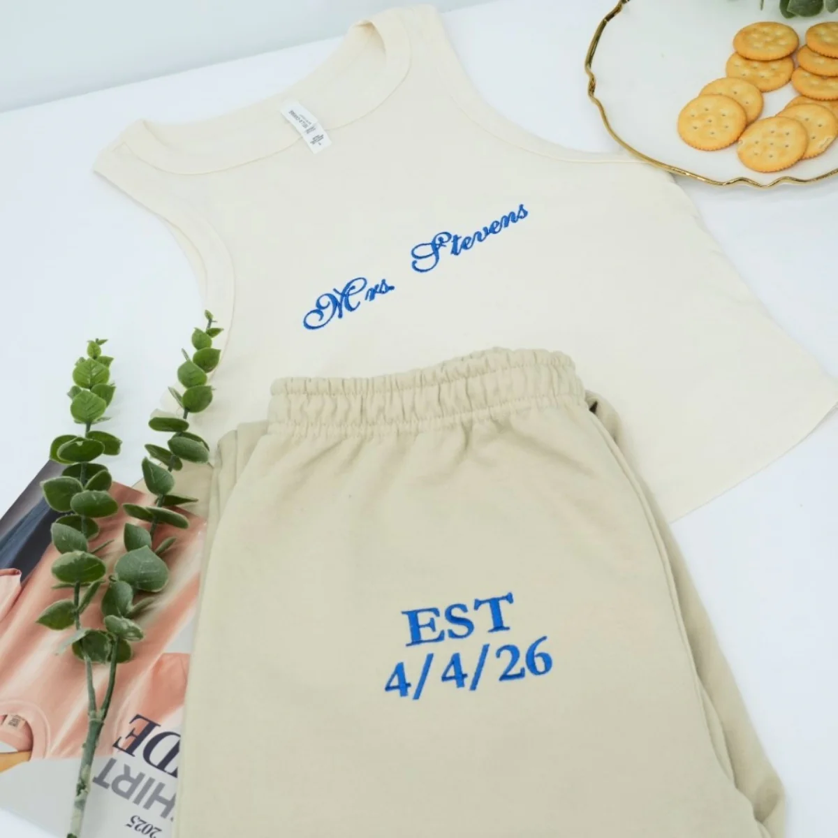 Custom Mr Mrs Tank Top & Jogger Set - Matching Anniversary Embroidered Couples Apparel - EST Date Gift - Image 3