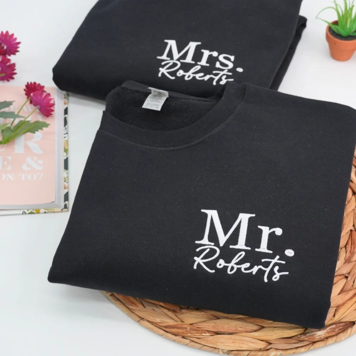 Custom Mr Mrs Wedding Sweatshirts - Personalized Last Name Couple Embroidered - Perfect Wedding Gift - Image 3