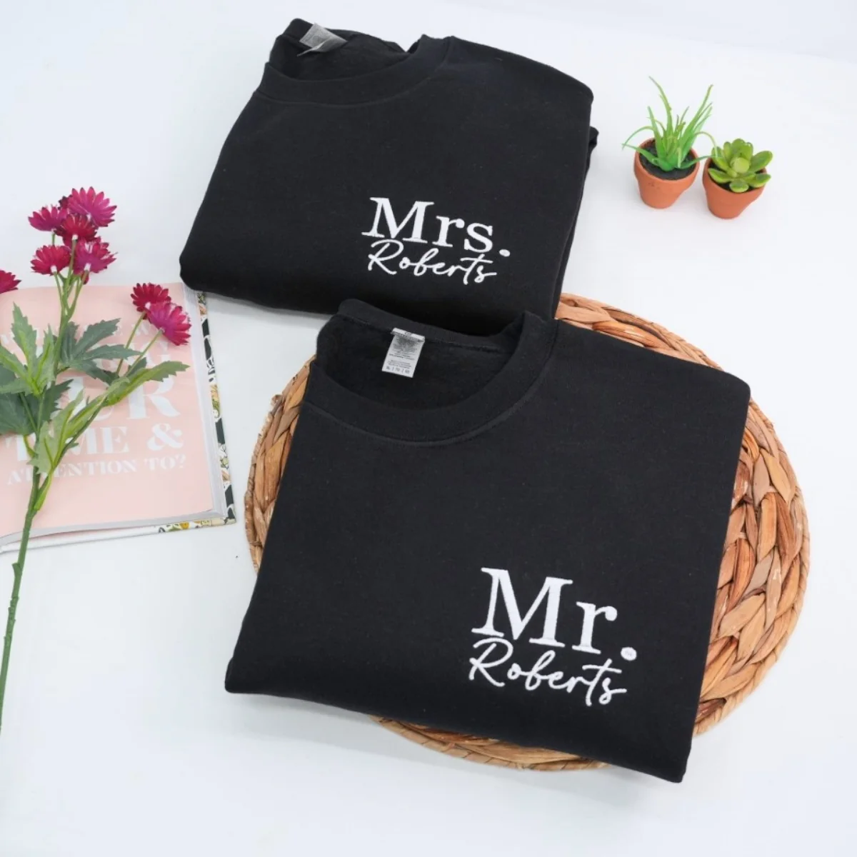 Custom Mr Mrs Wedding Sweatshirts - Personalized Last Name Couple Embroidered - Perfect Wedding Gift - Image 5