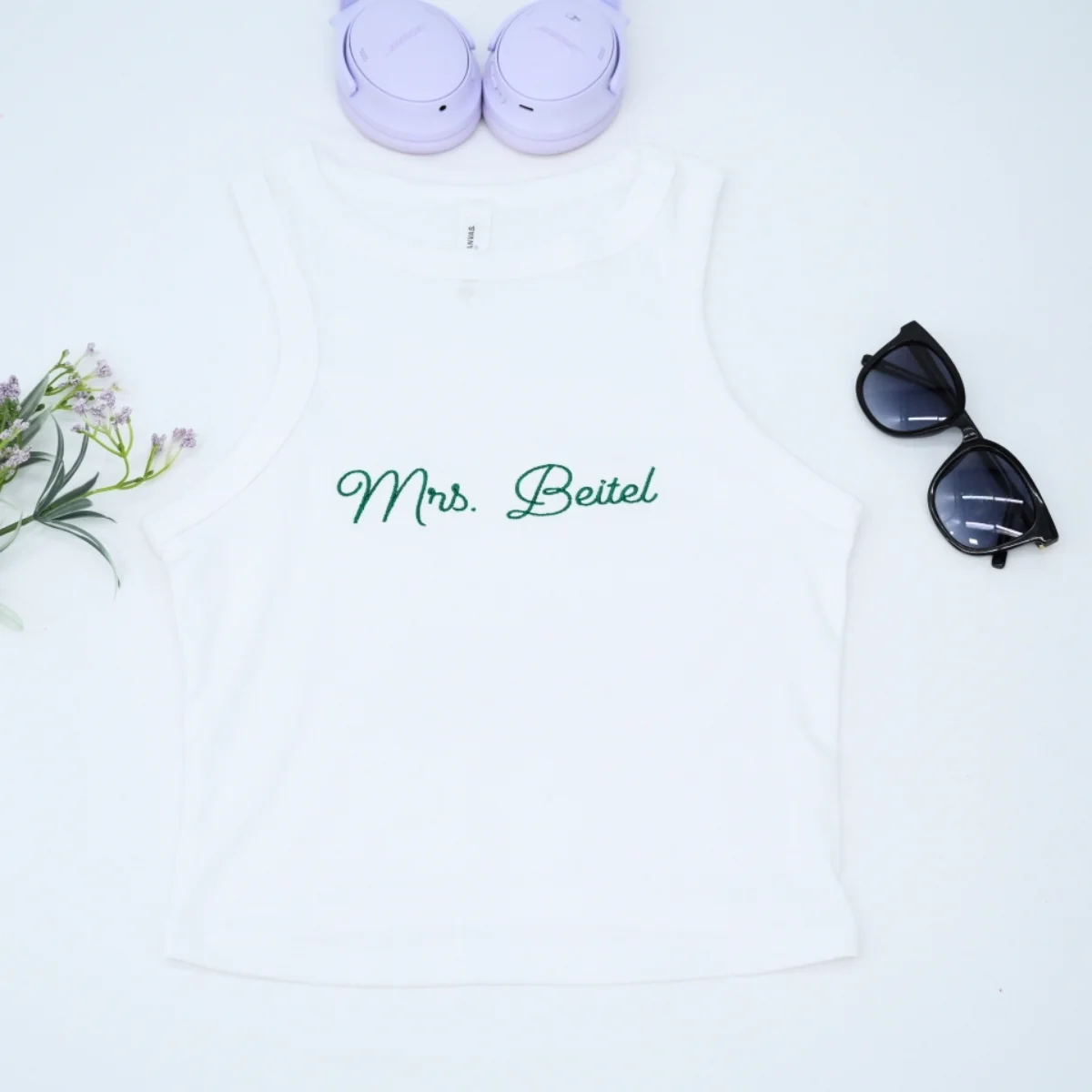 Custom Mrs Tank Top - Personalized Embroidered Bride Pajamas - Bridal Shower Engagement Gift - Image 4
