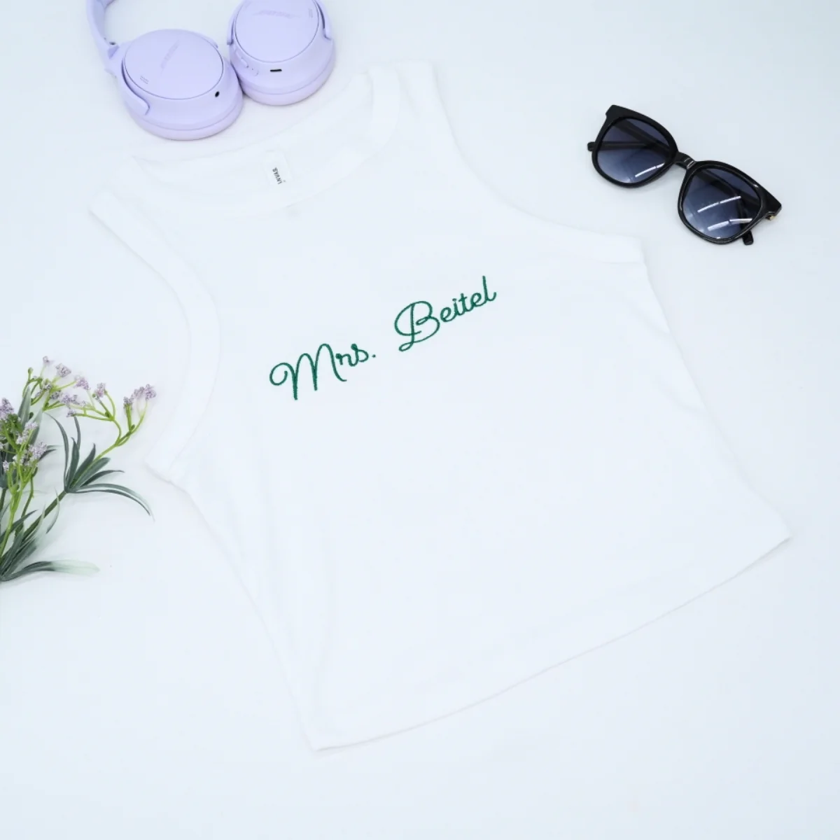 Custom Mrs Tank Top - Personalized Embroidered Bride Pajamas - Bridal Shower Engagement Gift - Image 6