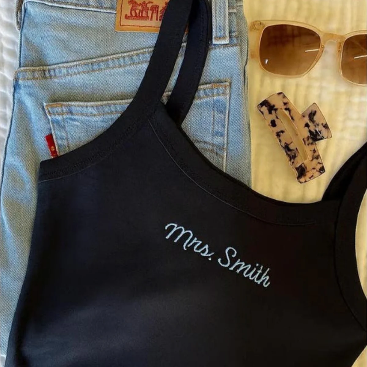 Custom Mrs Tank Top - Personalized Embroidered Wife Tank - Perfect Anniversary Valentine's Gift - Image 6