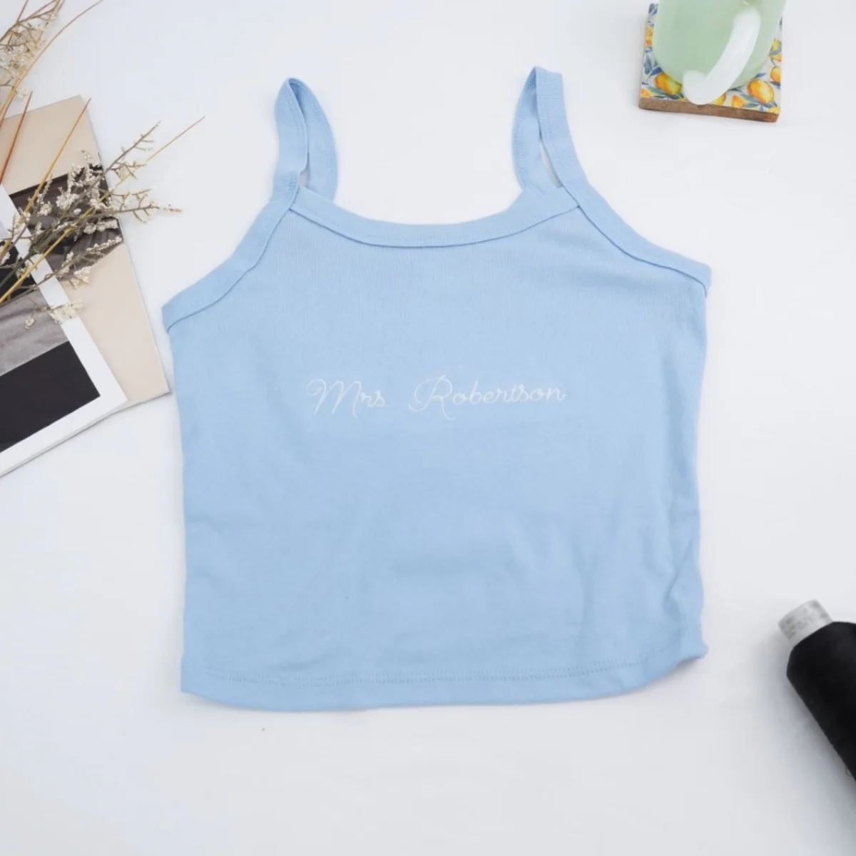 Custom Mrs Tank Top - Personalized Embroidered Wife Tank - Perfect Wedding Anniversary Valentine's Gift - Image 3