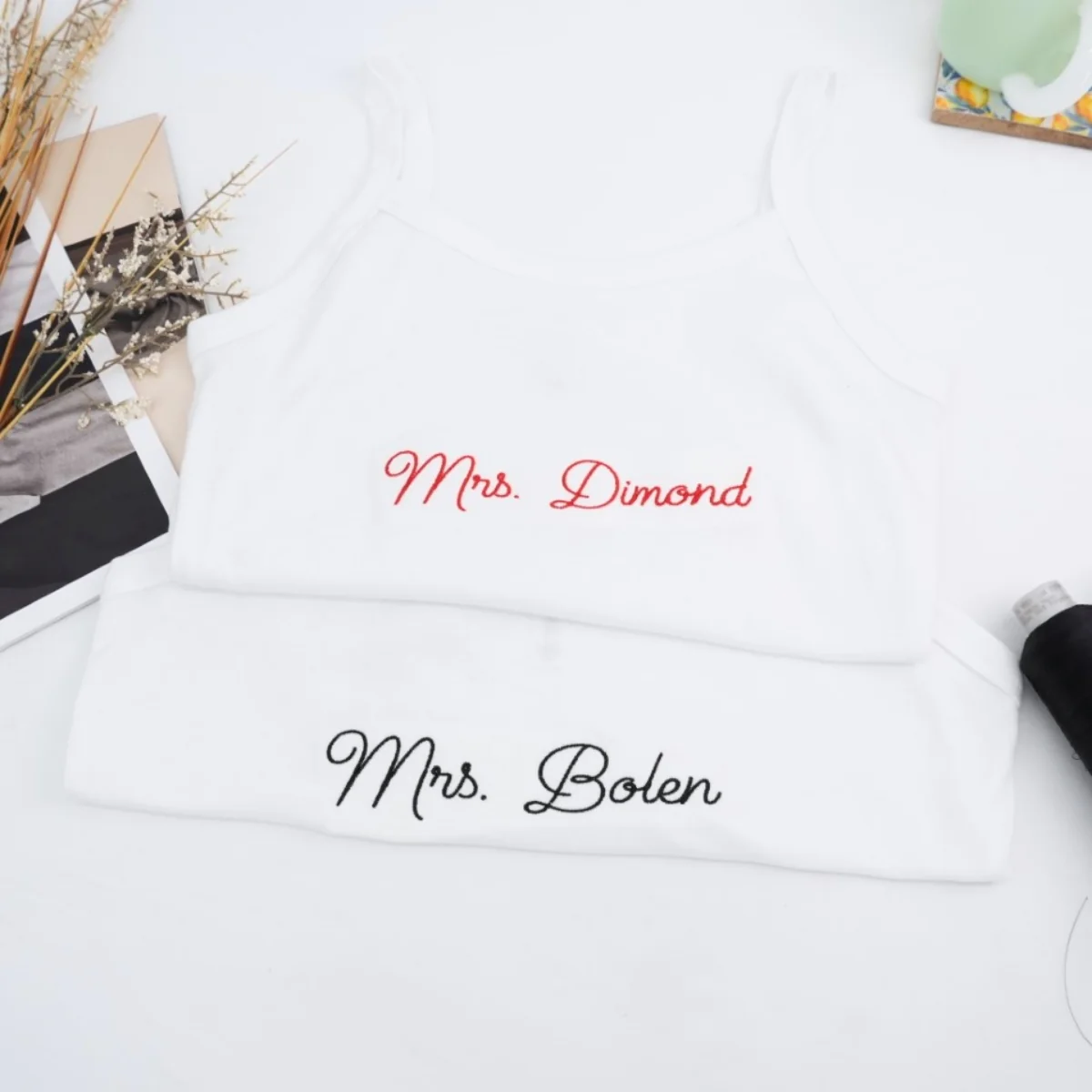 Custom Mrs Tank Top - Personalized Embroidered Wife Tank - Perfect Wedding Anniversary Valentine's Gift - Image 5