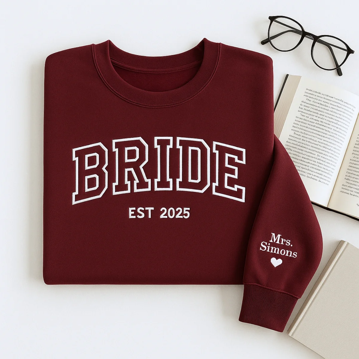 Custom Name Bride Varsity Sweatshirt - Personalized Wedding Embroidered Apparel - Perfect Bridal Gift - Image 3