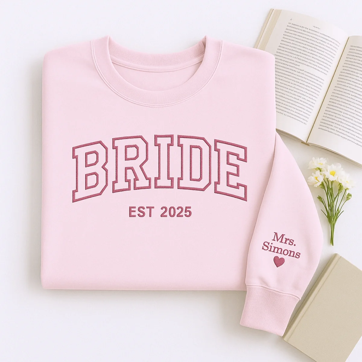 Custom Name Bride Varsity Sweatshirt - Personalized Wedding Embroidered Apparel - Perfect Bridal Gift - Image 6