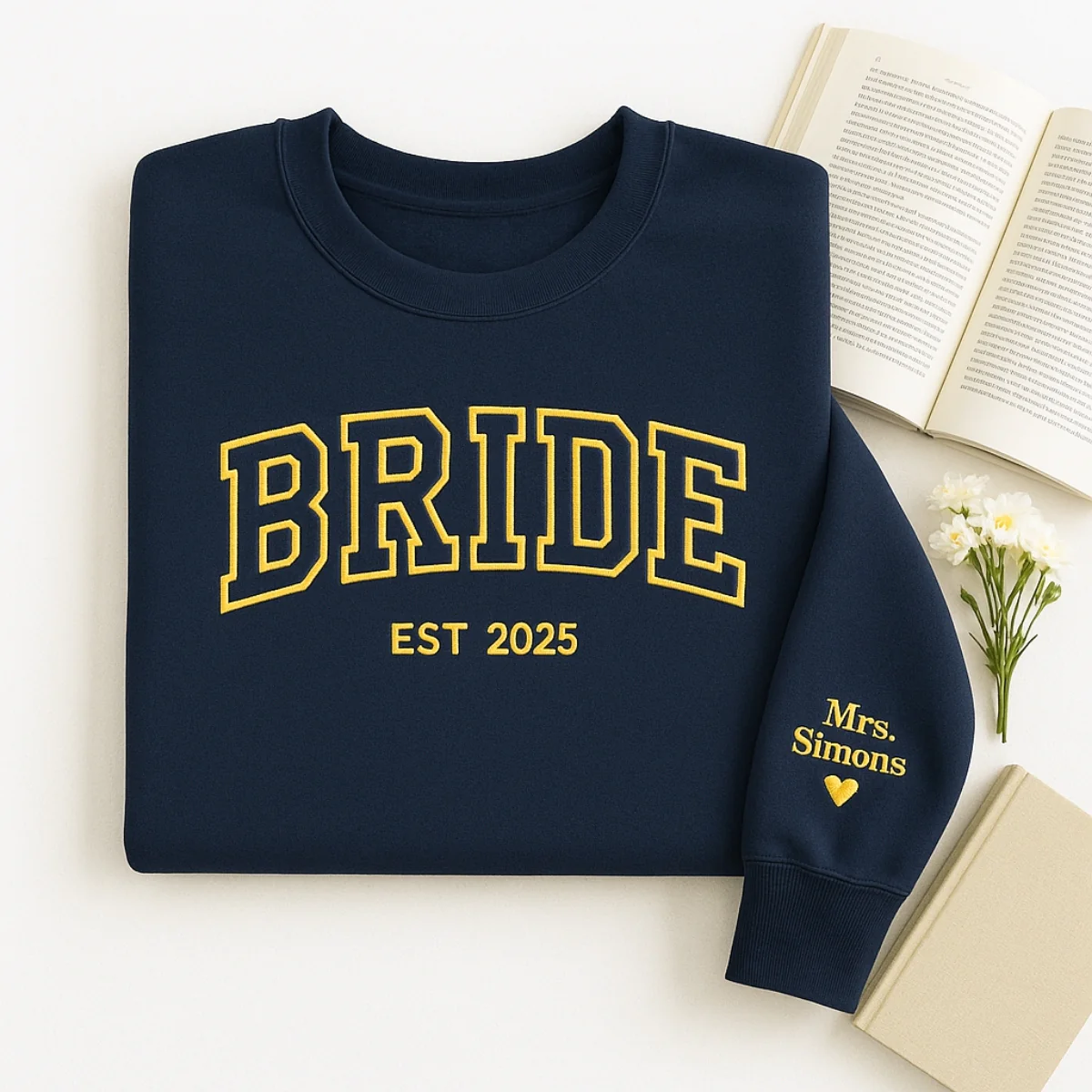 Custom Name Bride Varsity Sweatshirt - Personalized Wedding Embroidered Apparel - Perfect Bridal Gift - Image 7