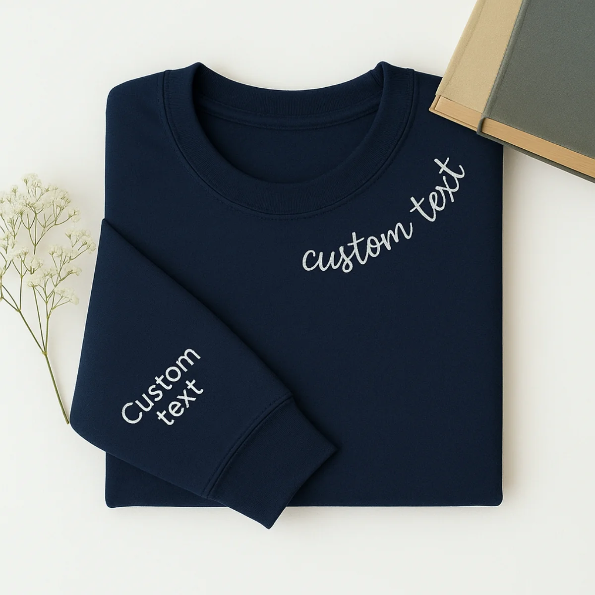 Custom Neckline Text Sweatshirt - Personalized Script Embroidered Pullover - Elegant Name Gift - Image 6