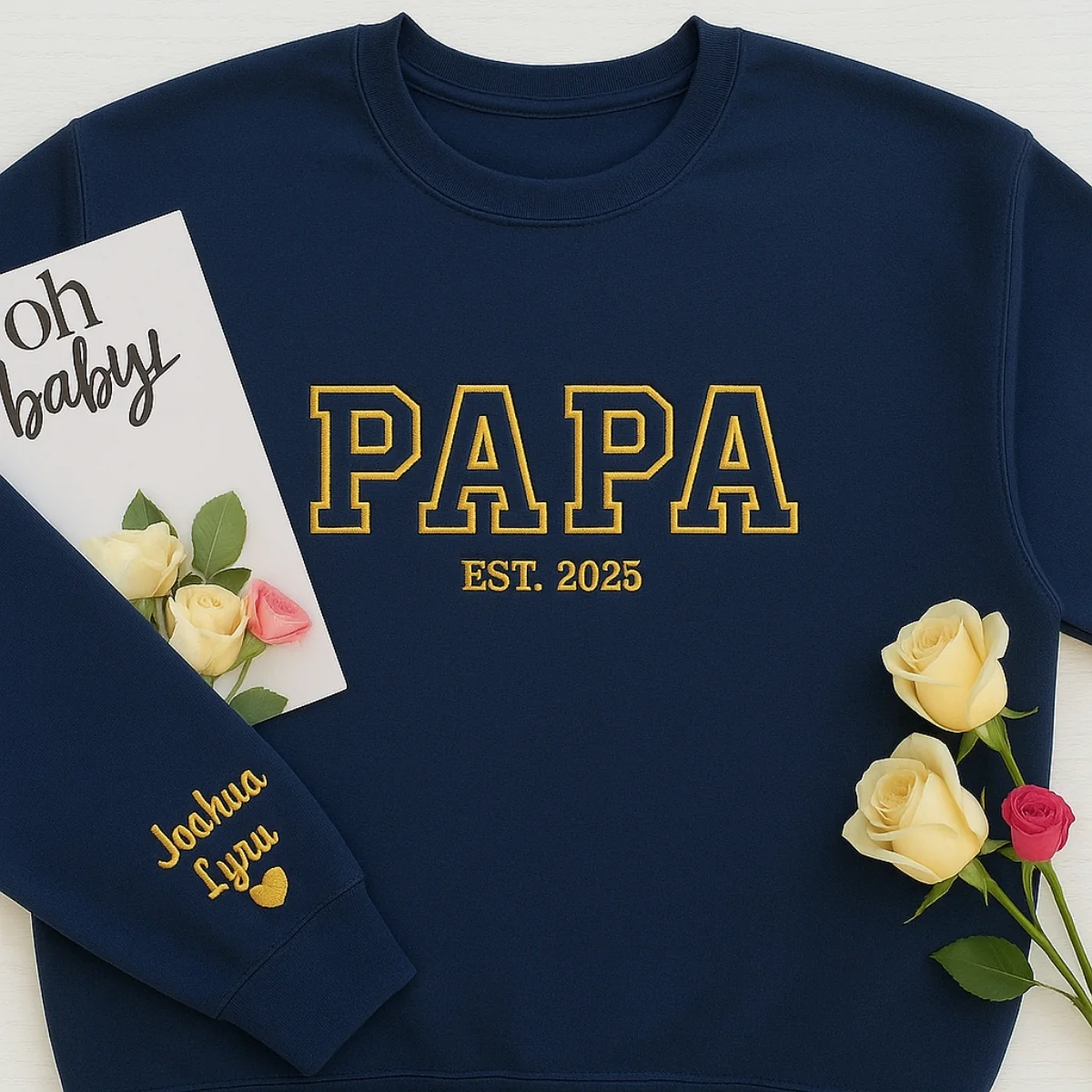 Custom Papa EST Hoodie - Varsity Style Embroidered - Perfect New Grandpa Gift - Image 6