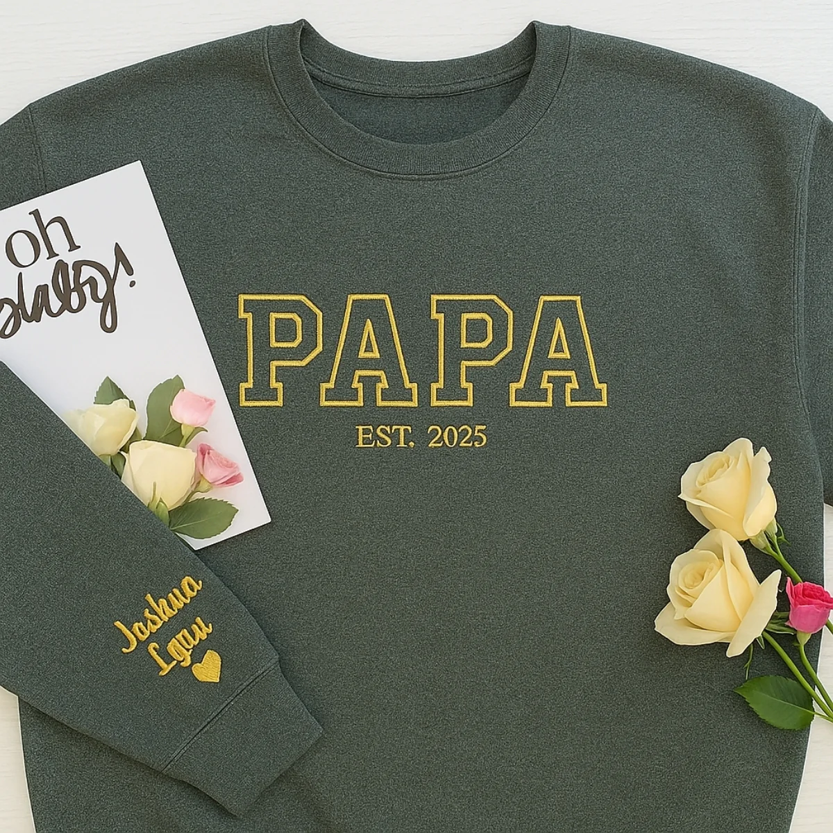 Custom Papa EST Hoodie - Varsity Style Embroidered - Perfect New Grandpa Gift - Image 7
