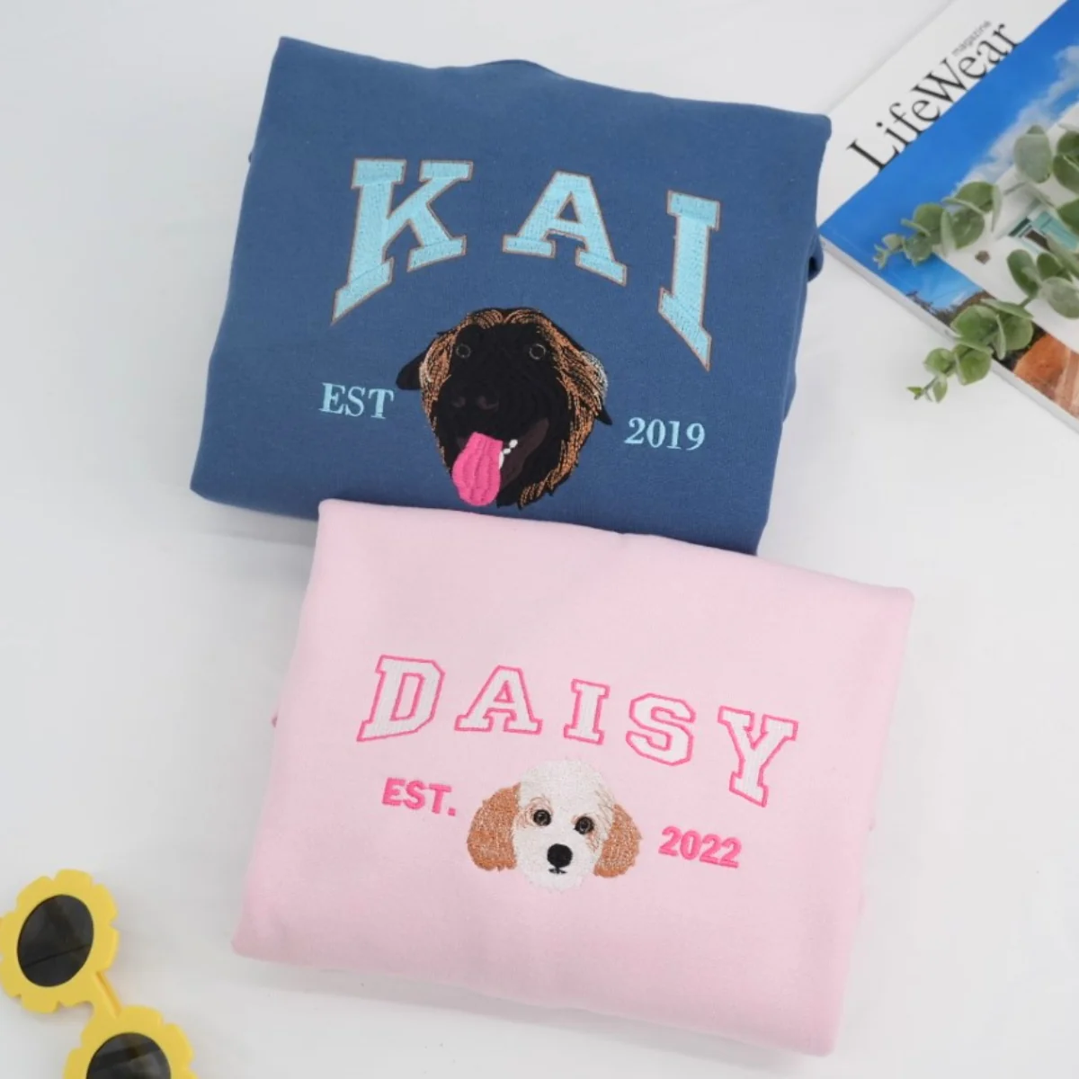 Custom Pet Name Sweatshirts - Dog Portrait Varsity Style Embroidered Sweaters - Dog Lover Gift - Image 4