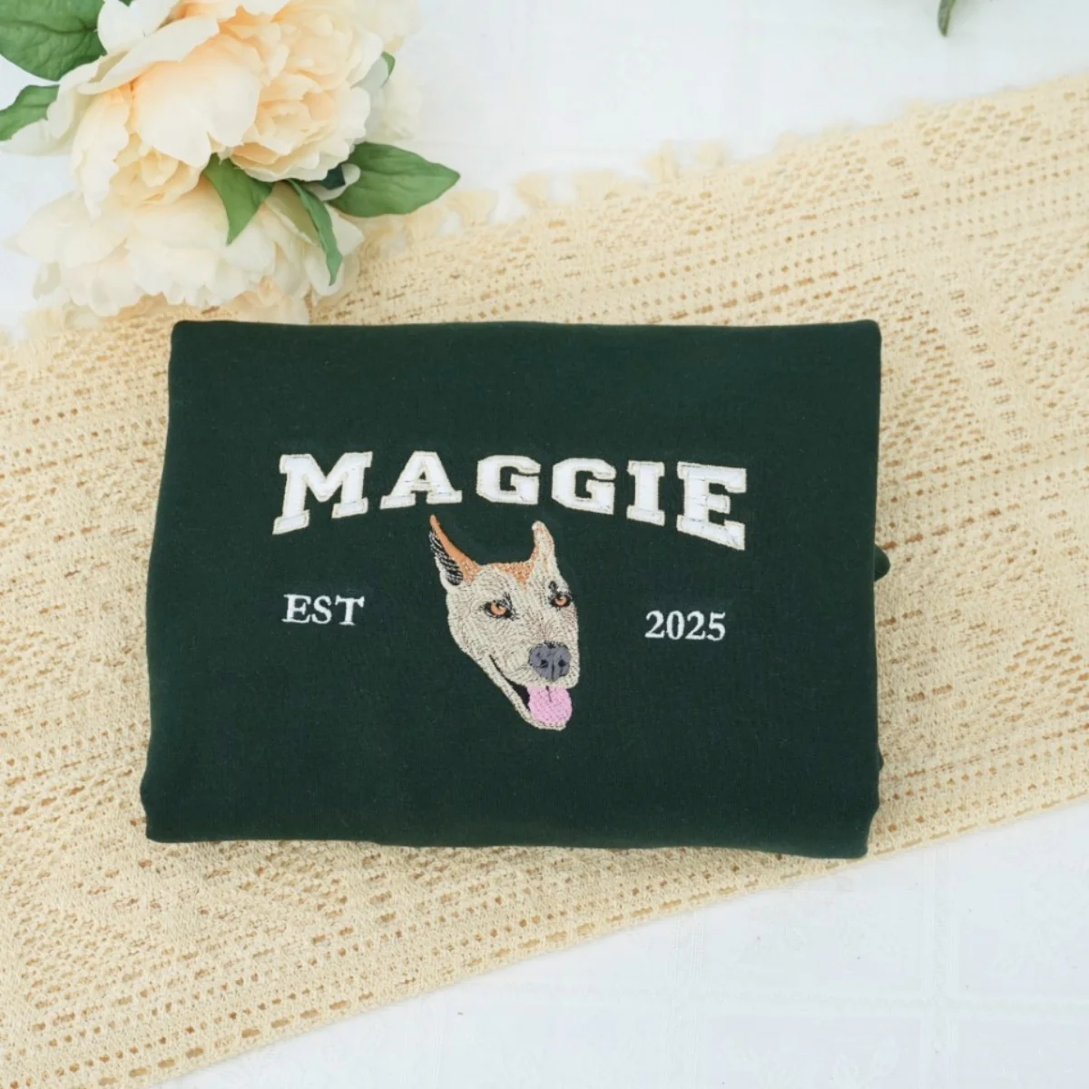Custom Pet Name Sweatshirts - Dog Portrait Varsity Style Embroidered Sweaters - Dog Lover Gift - Image 7