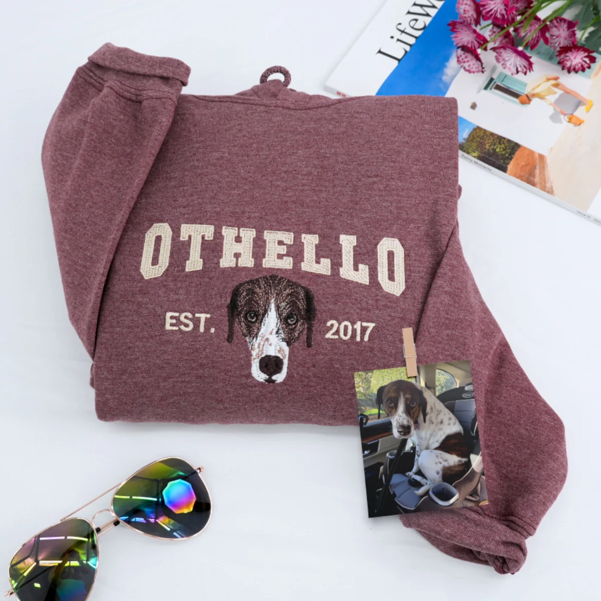 Custom Pet Name Sweatshirts - Dog Portrait Varsity EST Embroidered Shirts - Dog Lover Gift - Image 4