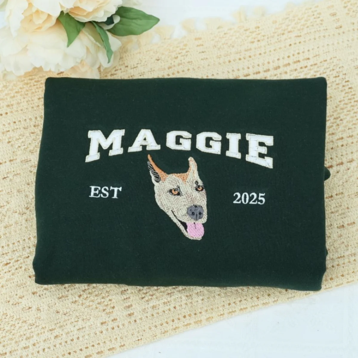 Custom Pet Portrait Hoodies - Dog Name Varsity Style Embroidered Sweatshirts - Dog Lover Gift - Image 6