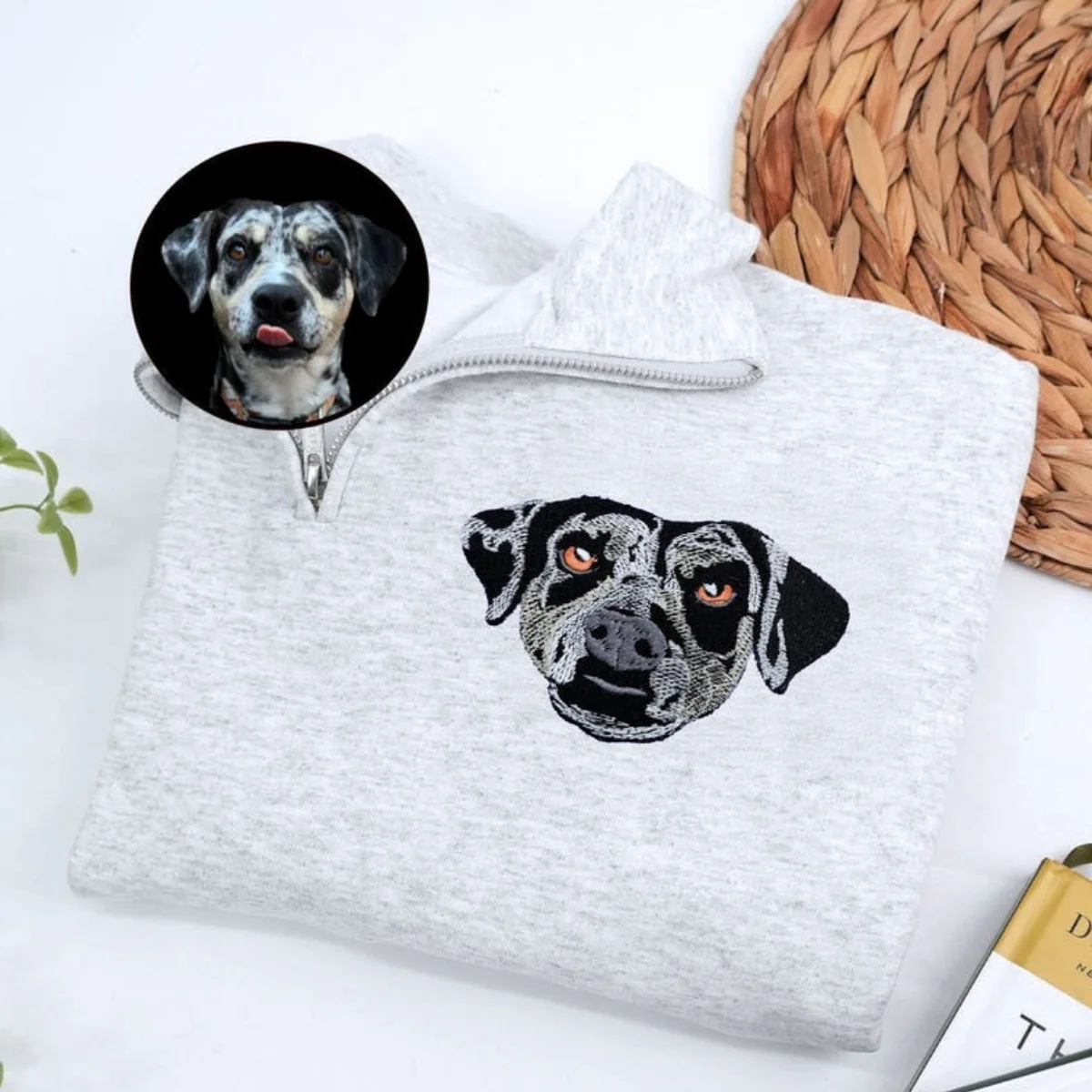 Custom Pet Portrait Quarter Zip - Cat Face Embroidered Pullover - Personalized Pet Memorial Gift - Image 2