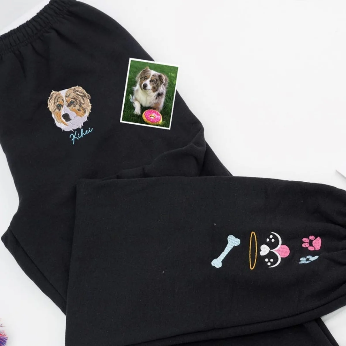 Custom Pet Portrait Sweatpants - Dog Cat Face Embroidered Sweatpants - Premium Pet Parent Gift - Image 2