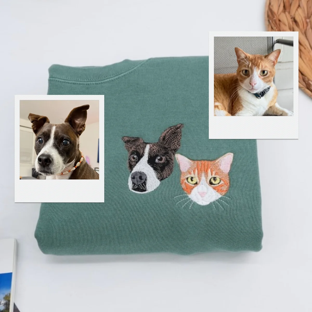 Custom Pet Portrait Sweatshirt with Names - Dog Cat Face Embroidered - Personalized Pet Parent Gift - Image 3