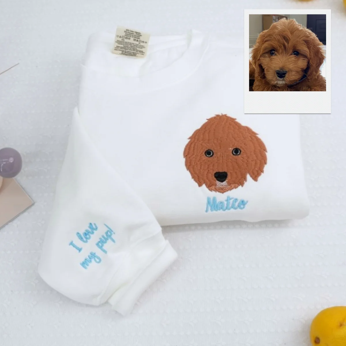 Custom Pet Portrait Sweatshirt with Names - Dog Cat Face Embroidered - Personalized Pet Parent Gift - Image 4