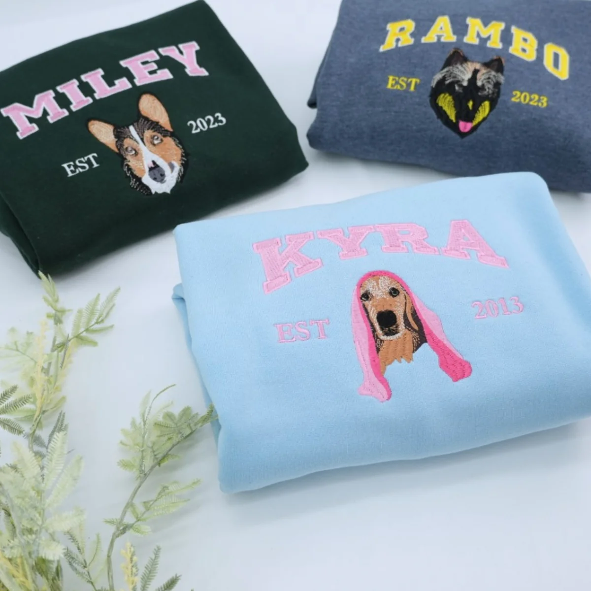 Custom Pet Portrait Sweatshirts - Dog Name Varsity EST Embroidered Shirts - Dog Lover Gift - Image 4