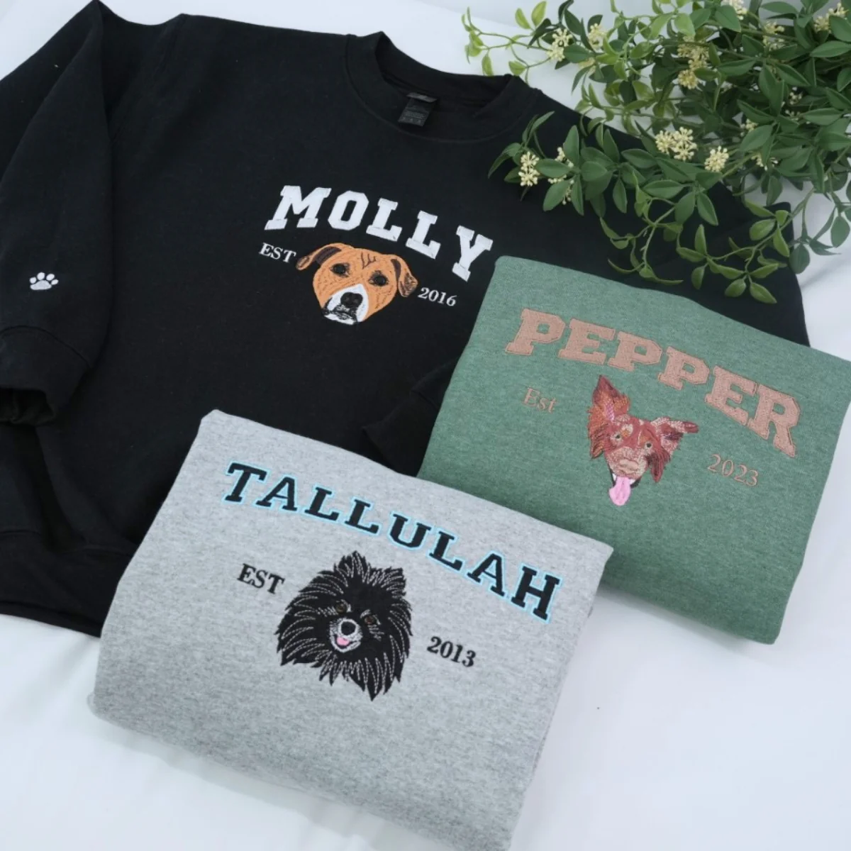 Custom Pet Portrait Sweatshirts - Dog Name Varsity EST Embroidered Shirts - Dog Lover Gift - Image 5