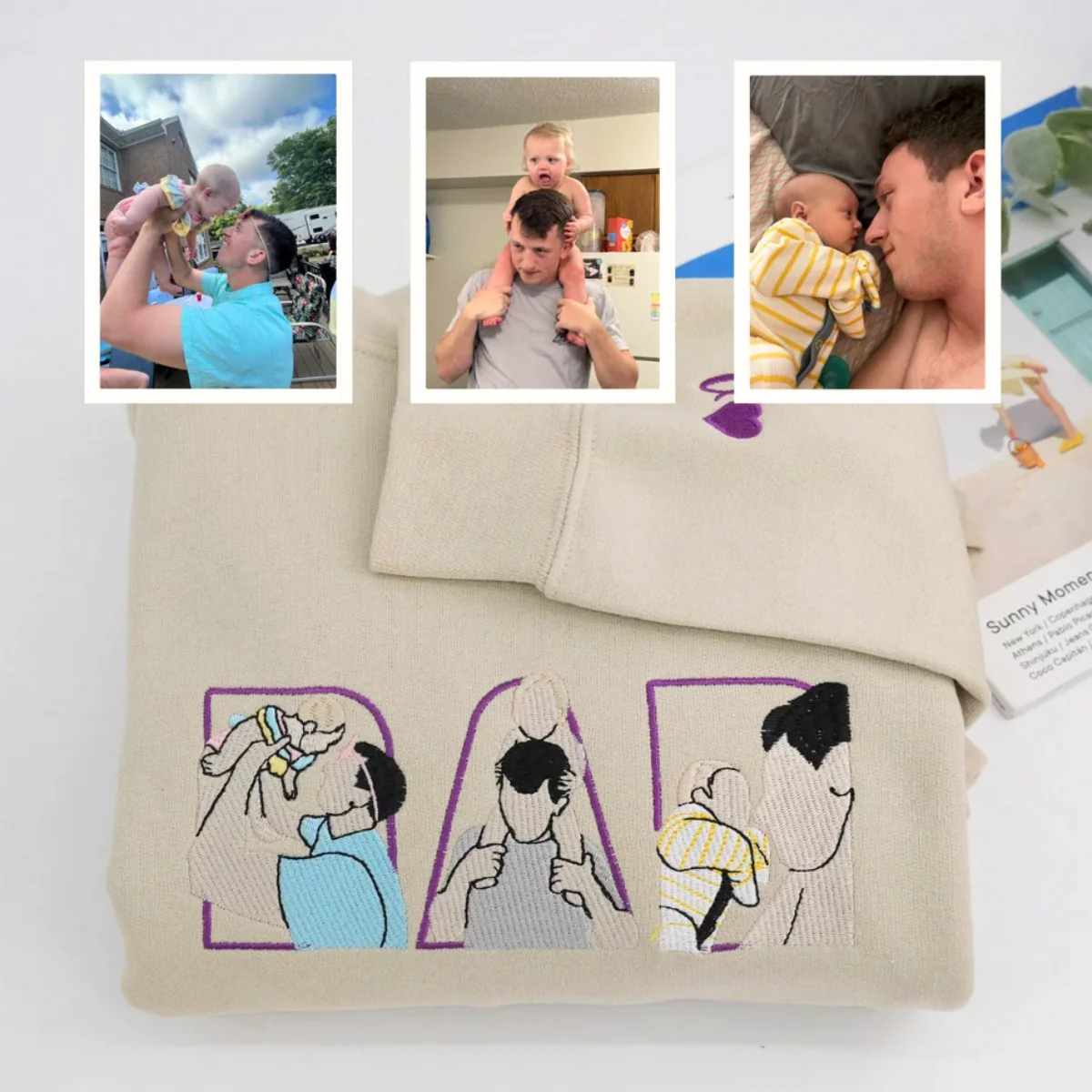 Custom Photo Dad Hoodies - Father Baby Bonding Embroidered Sweatshirts - Perfect New Dad Memory Gift