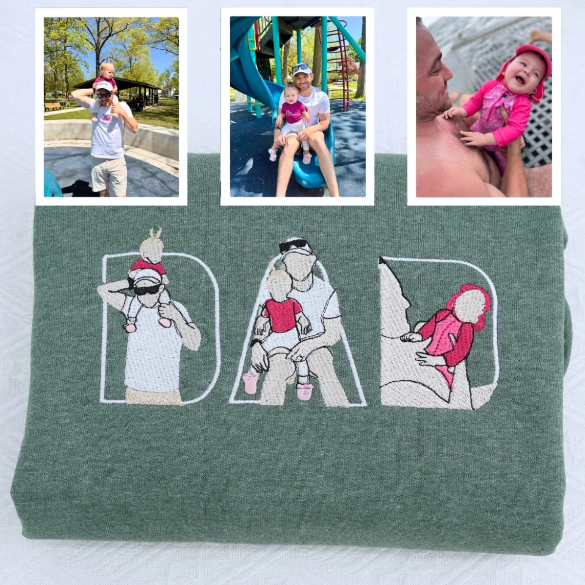 Custom Photo Dad Hoodies - Father Baby Bonding Embroidered Sweatshirts - Perfect New Dad Memory Gift - Image 3
