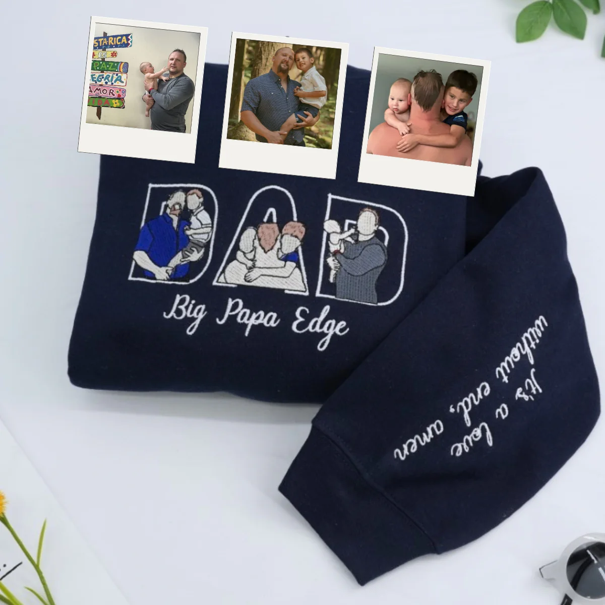 Custom Photo Dad Hoodies - Father Child Adventure Embroidered Sweatshirts - Perfect Active Dad Memory Gift - Image 2
