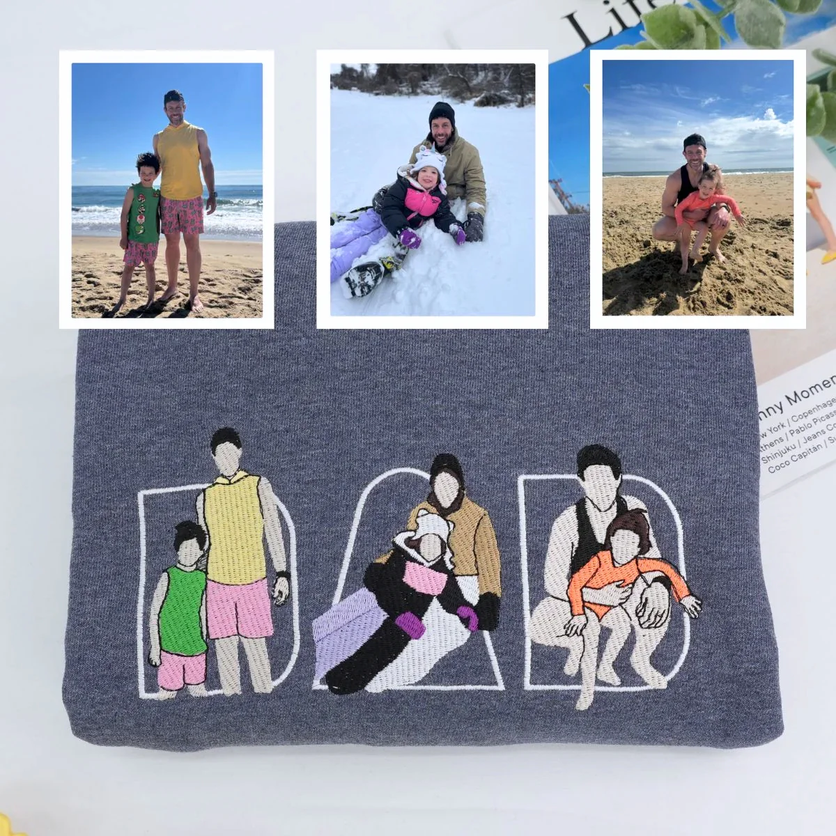 Custom Photo Dad Hoodies - Father Child Adventure Embroidered Sweatshirts - Perfect Active Dad Memory Gift - Image 3