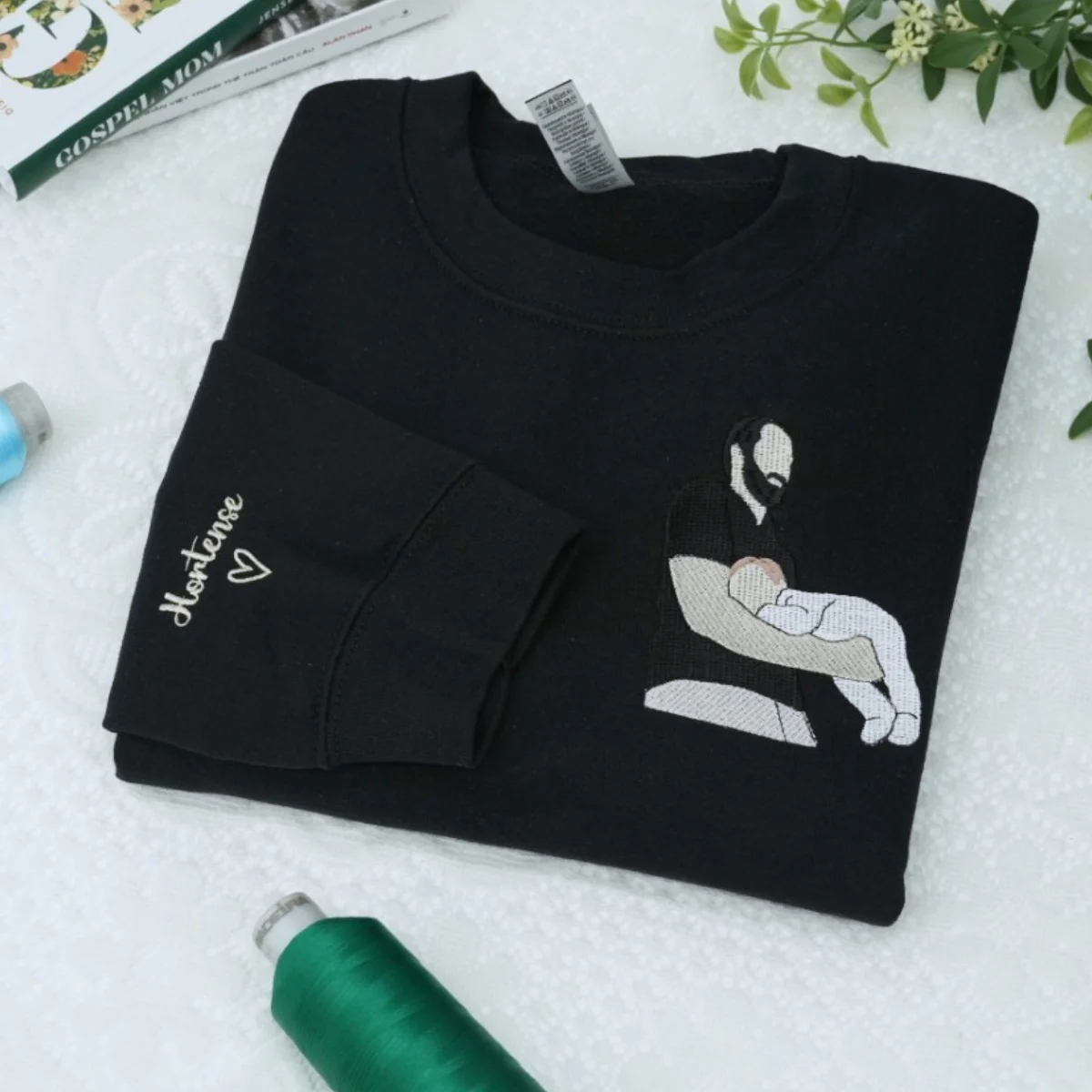 Custom Photo Portrait Dad Hoodies - Father Baby Embroidered From Your Photo - Premium Custom Father's Day Gift - Image 6