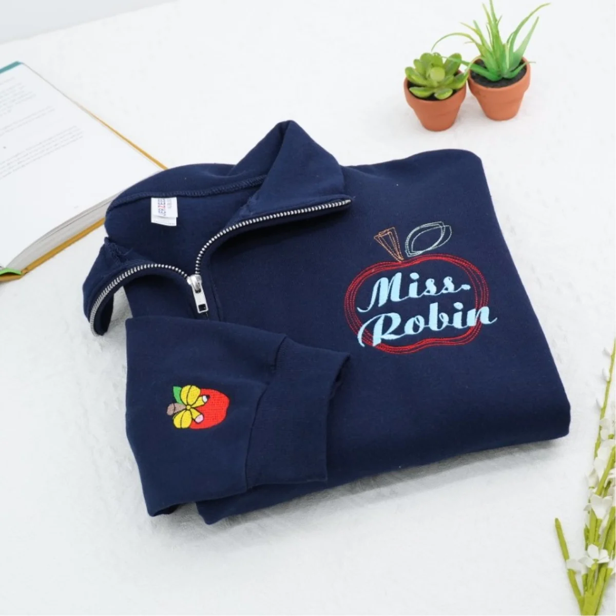 Custom Teacher Quarter Zip - Personalized Apple Embroidered Sweatshirt - Perfect Teacher Gift - Image 2