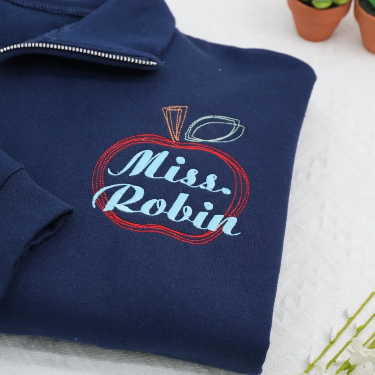 Custom Teacher Quarter Zip - Personalized Apple Embroidered Sweatshirt - Perfect Teacher Gift - Image 4