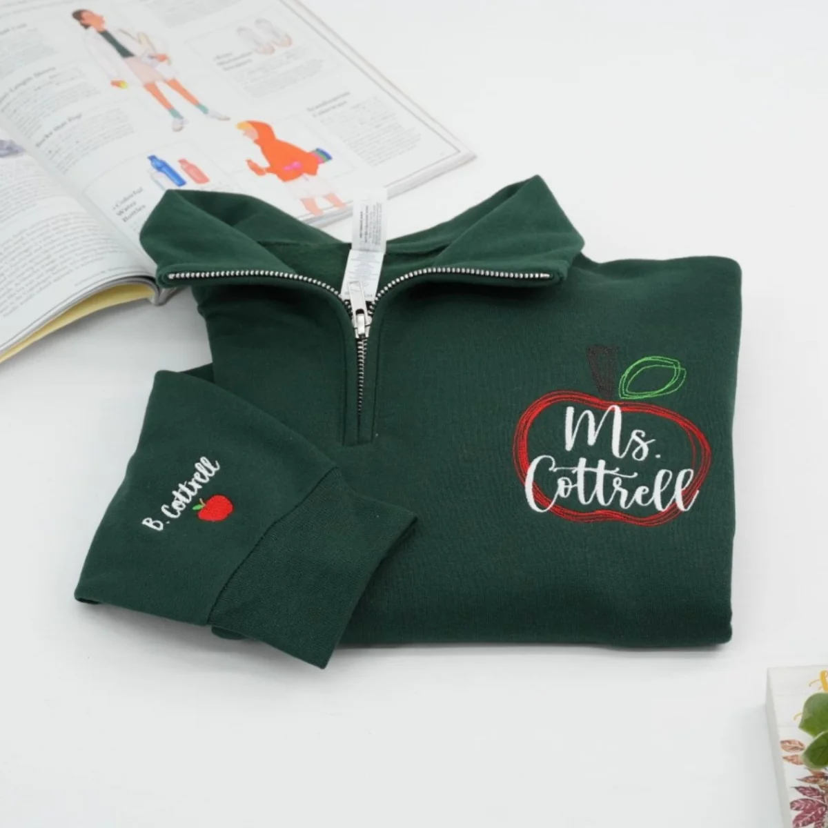Custom Teacher Quarter Zip - Personalized Apple Embroidered Sweatshirt - Perfect Teacher Gift - Image 5