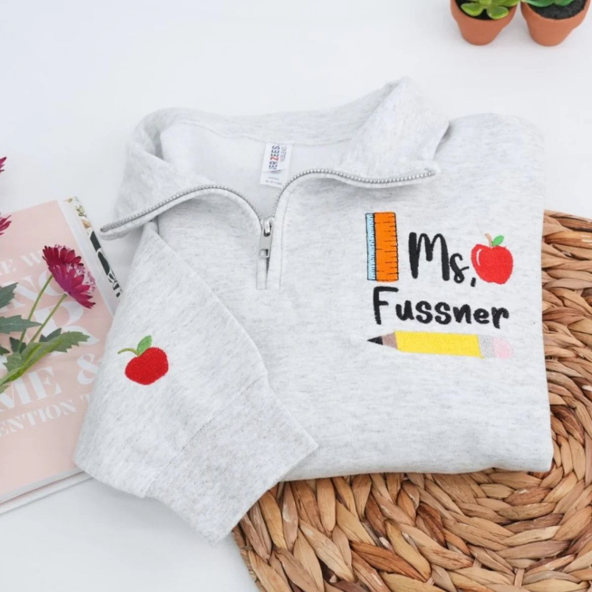 Custom Teacher Quarter Zip - Personalized Ms Embroidered Pullover - Education Professional Gift - Image 6