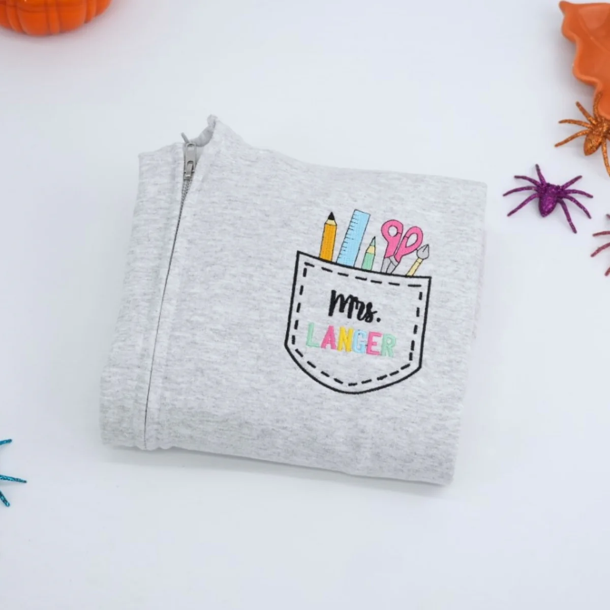 Custom Teacher Quarter Zip - Personalized School Supply Pocket Embroidered Sweatshirt - Perfect Teacher Gift - Image 5