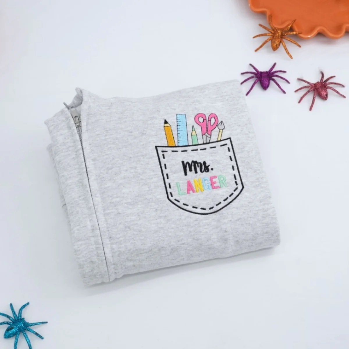 Custom Teacher Quarter Zip - Personalized School Supply Pocket Embroidered Sweatshirt - Perfect Teacher Gift - Image 6