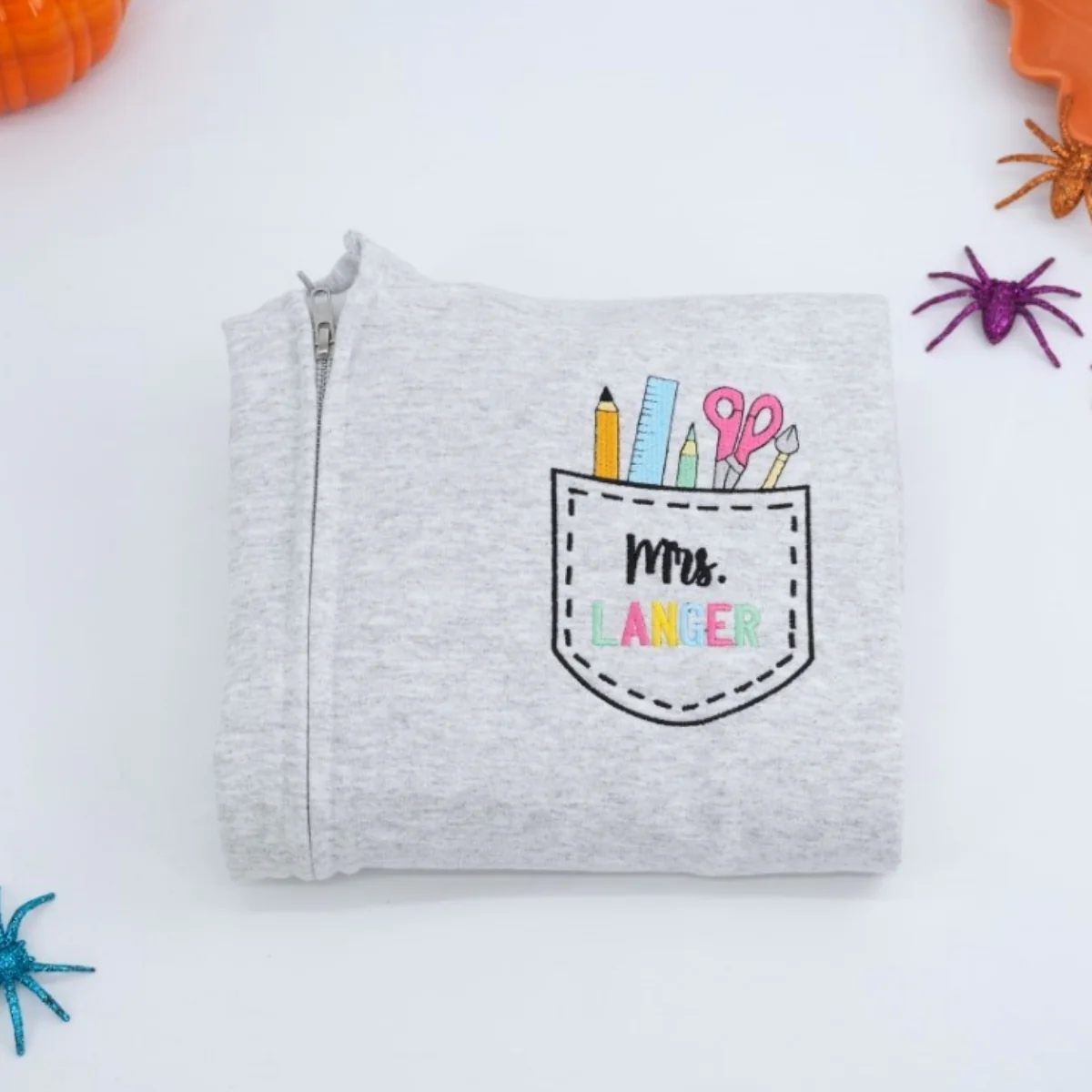 Custom Teacher Quarter Zip - Personalized School Supply Pocket Embroidered Sweatshirt - Perfect Teacher Gift - Image 7