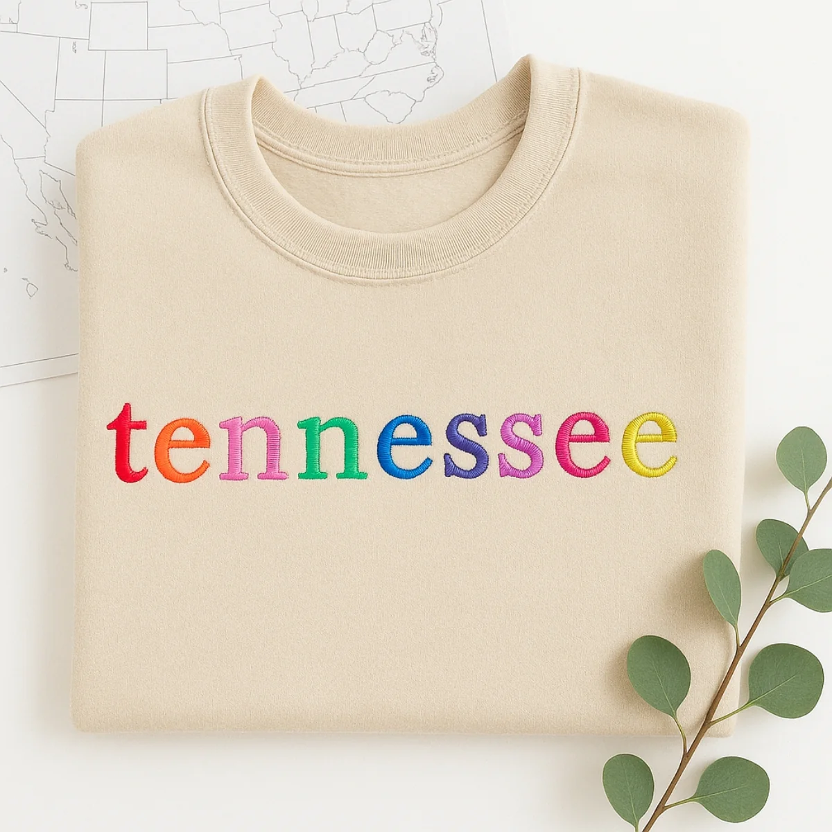 Custom Tennessee State Sweatshirt - Rainbow Embroidered Letters - Volunteer State Pride Gift - Image 2