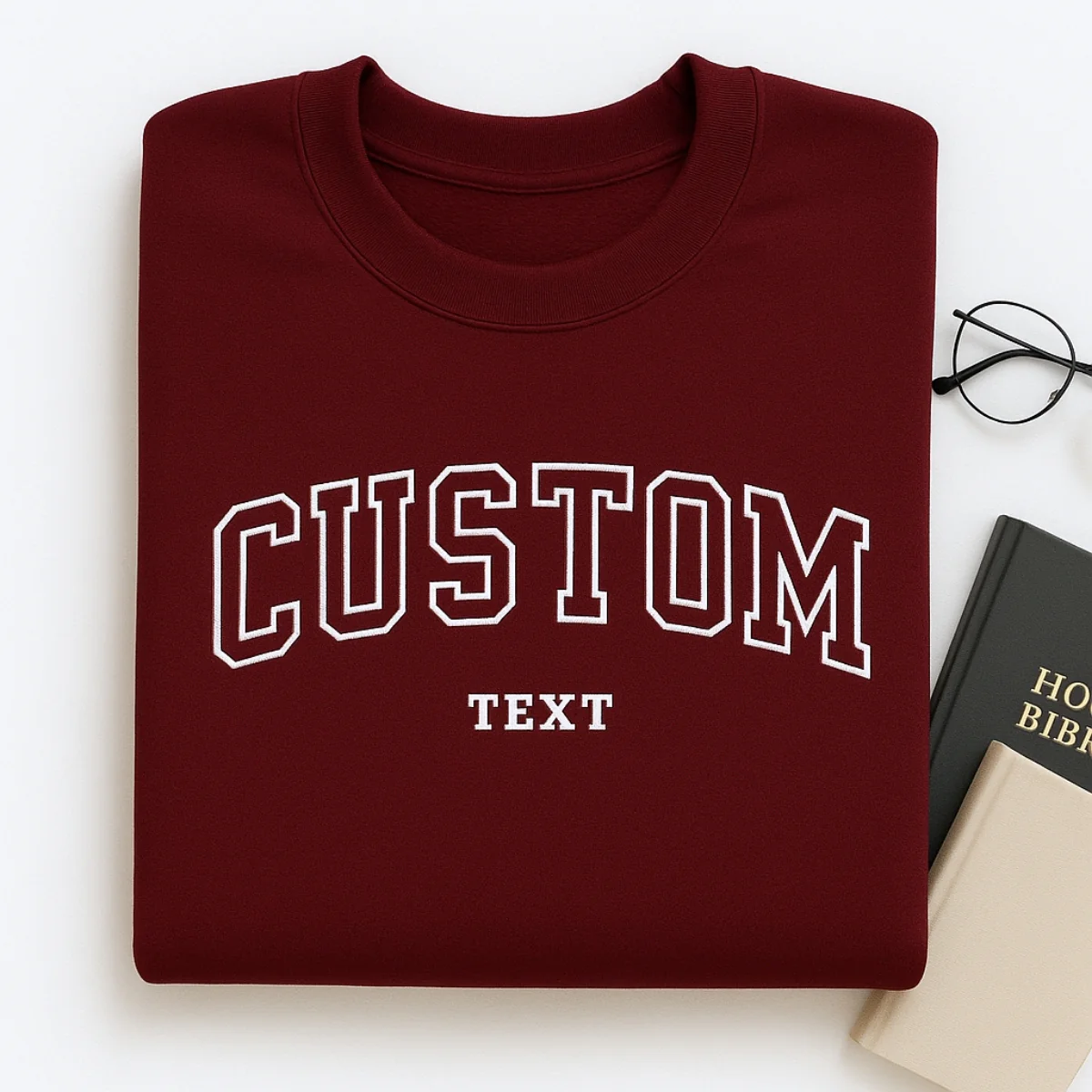 Custom Text Embroidered Sweatshirts - Varsity Style Personalized Hoodies - Front & Sleeve Customization - Image 4