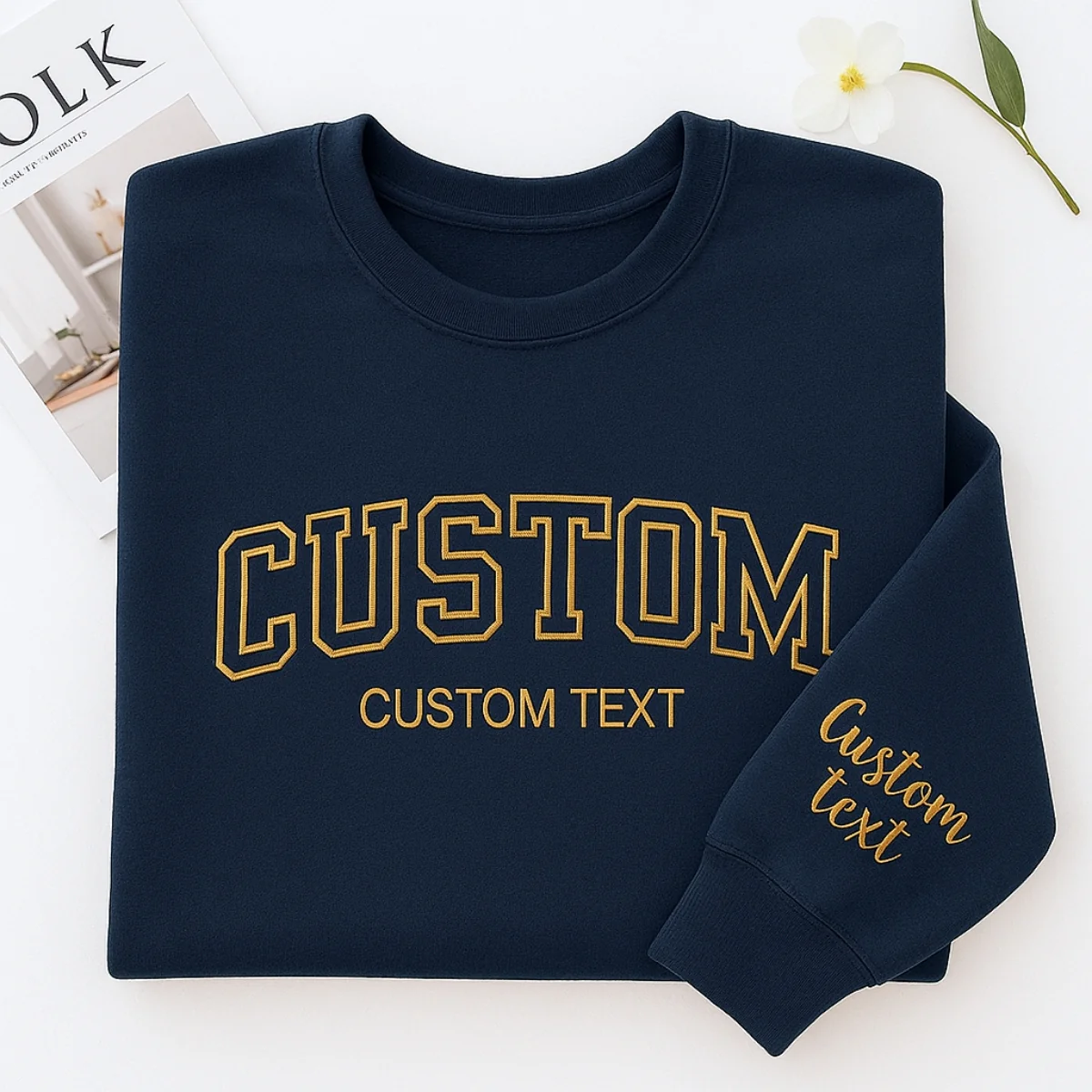 Custom Text Sweatshirt - Personalized Varsity Embroidered Pullover - Your Custom Words & Phrases Gift - Image 3