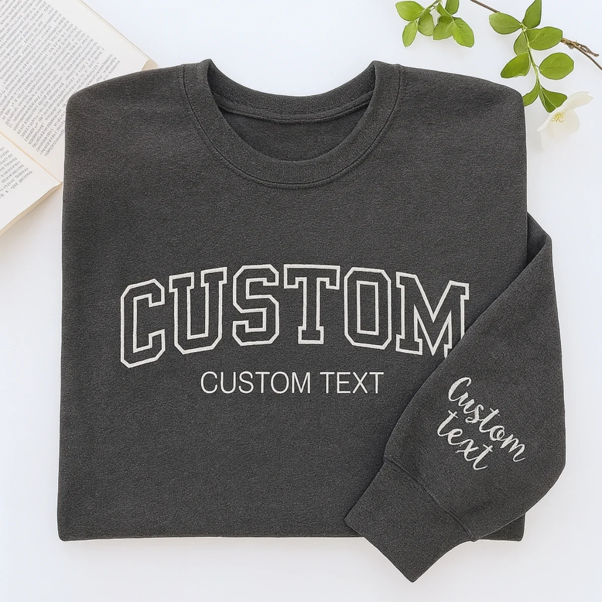 Custom Text Sweatshirt - Personalized Varsity Embroidered Pullover - Your Custom Words & Phrases Gift - Image 5