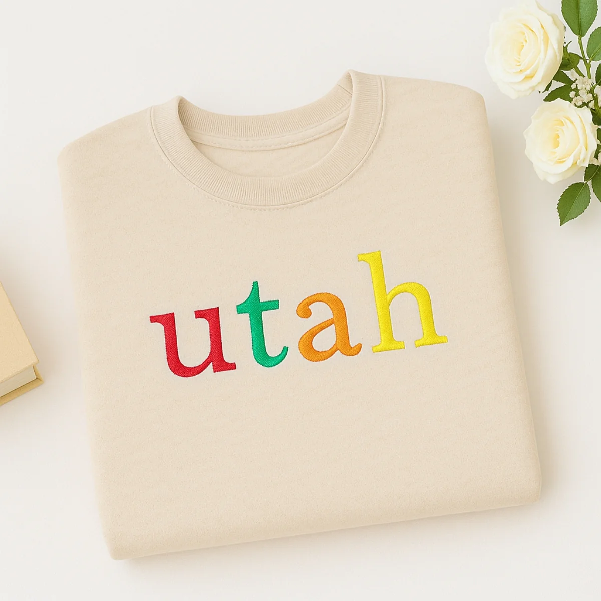 Custom Utah State Sweatshirt - Rainbow Embroidered Letters - Beehive State Pride Gift - Image 2