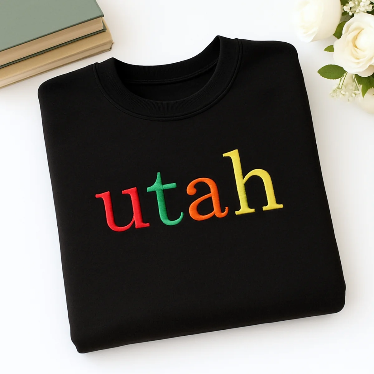 Custom Utah State Sweatshirt - Rainbow Embroidered Letters - Beehive State Pride Gift - Image 3